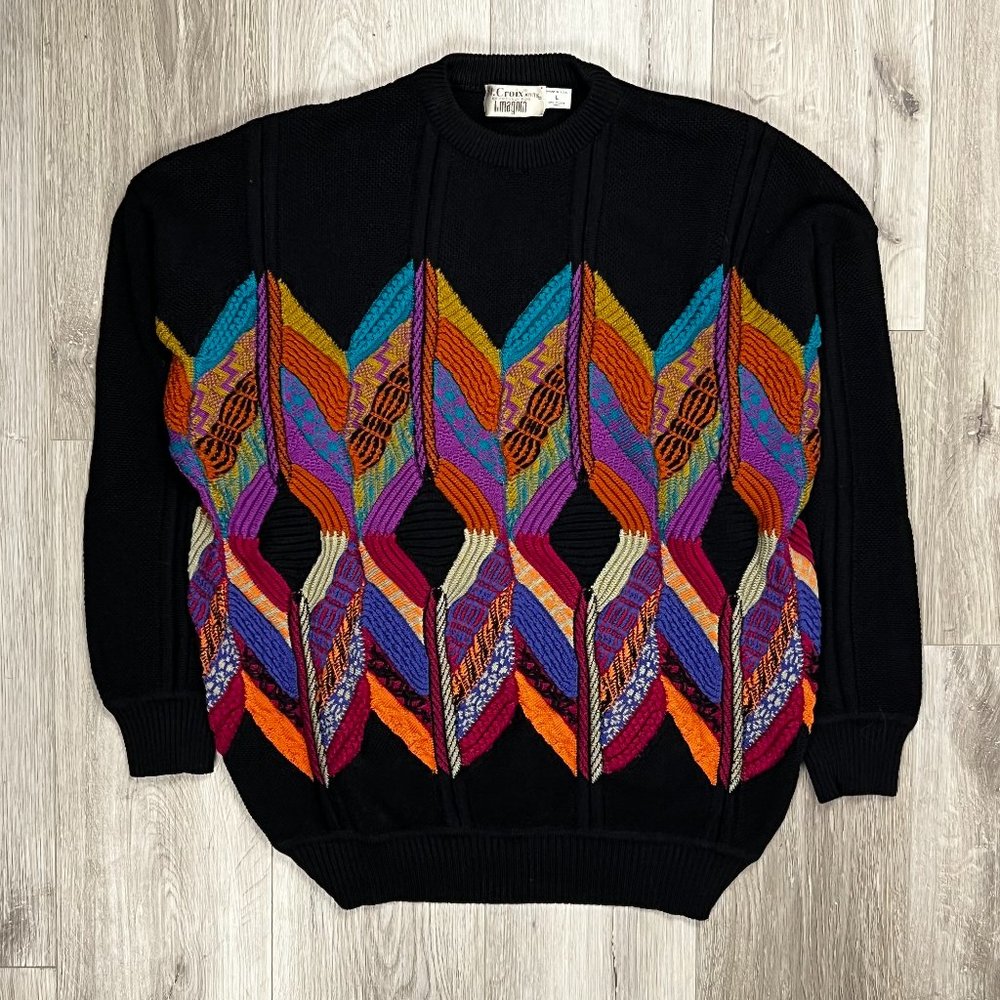 St Croix Knits Vintage 1980s Coogi Style Made in USA Large Sweater